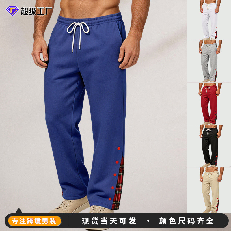 Amazon Men's Casual Pants Cross-Border Men's Outdoor Sports Pants Heavyweight Color-Block Loose Fit Fall/Winter Jogging Pants