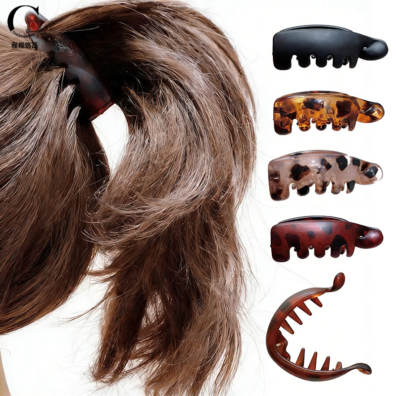 Leopard Print Claw Clip Banana Clip for Women, Hairpin for Back of Head Updo, Shark Clip for Thin Hair, Vertical Clip Hair Accessory, Matte Hairpin Hair Accessory