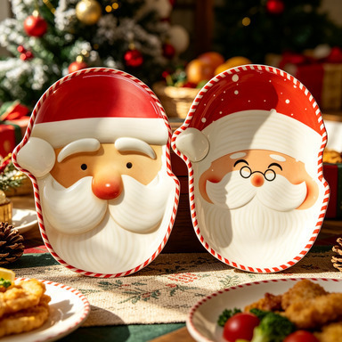 Melamine Red Santa Claus Christmas Style Glossy Tableware Fast Food Plastic Shatter-Resistant Dinner Plate Imitation Porcelain Commercial Tableware