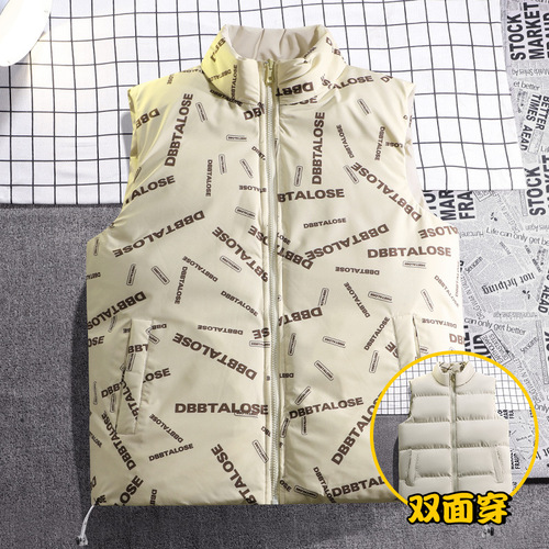 Cross-border hot style double-sided cotton vest for men in autumn and winter stand-up collar waistcoat down cotton vest jacket top