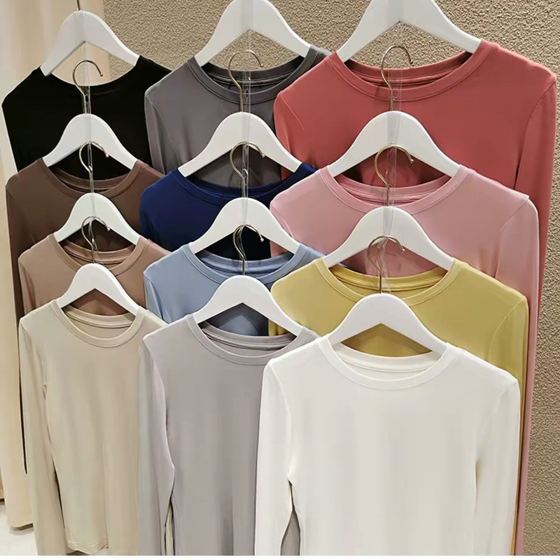 Modal fabric slim-fit round-neck long-sleeve base shirt, women's autumn and winter simple thin top, trendy inner layer Modal fabric slim-fit round-neck long-sleeve base shirt, women's autumn and winter simple thin top, trendy inner layer