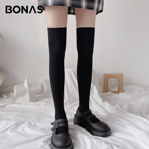 Boanas Black JK Women's Mid-Calf Socks Knee-High Socks Over-the-Knee Socks Half-Calf Socks Instagram Trendy Version