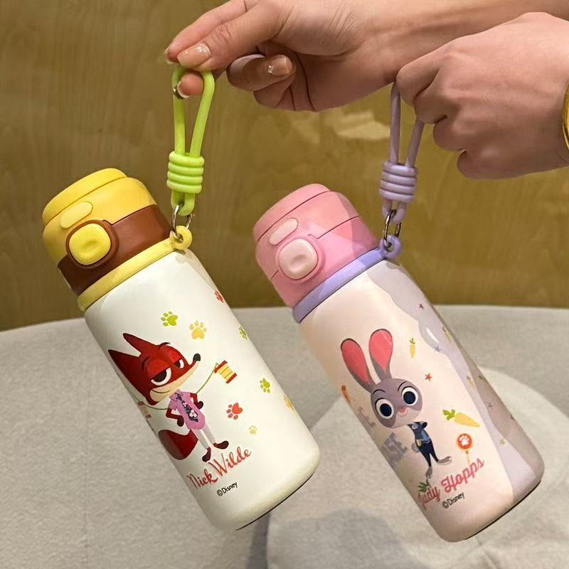 Mad Animal City Judy Nick Taza de calentamiento para chicas lindas tazas de paja portátiles para estudiantes de escuela primaria doble hervidor de agua
