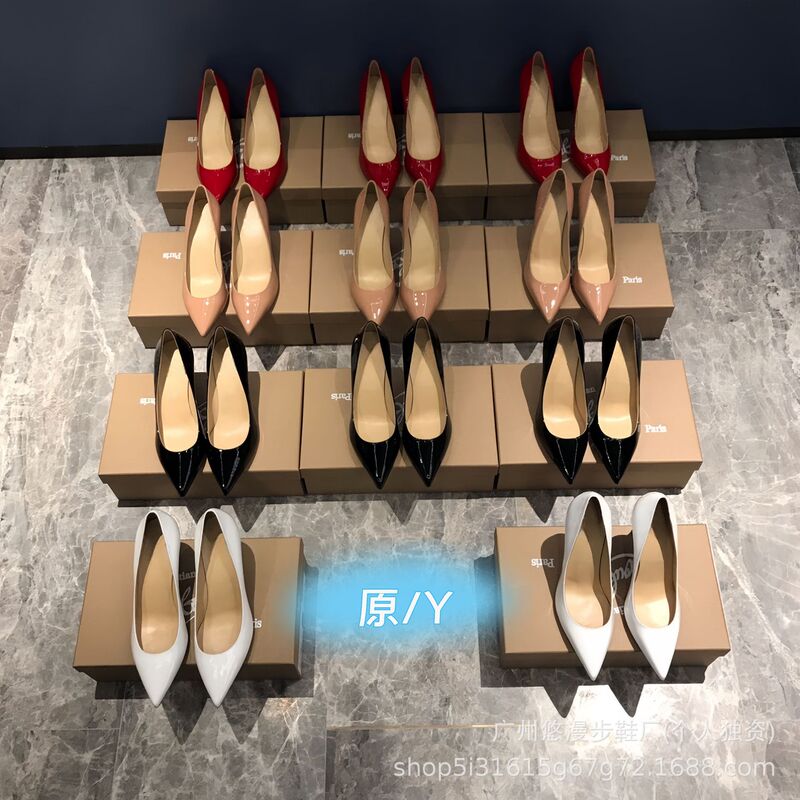 CL高跟红底鞋女2025春夏款欧美大码气质百搭尖头浅口漆皮细跟单鞋|undefined