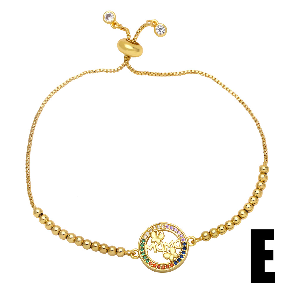 Copper 18K Gold-plated Inlaid Zircon Mama Heart Flowers Red Rope Bracelet