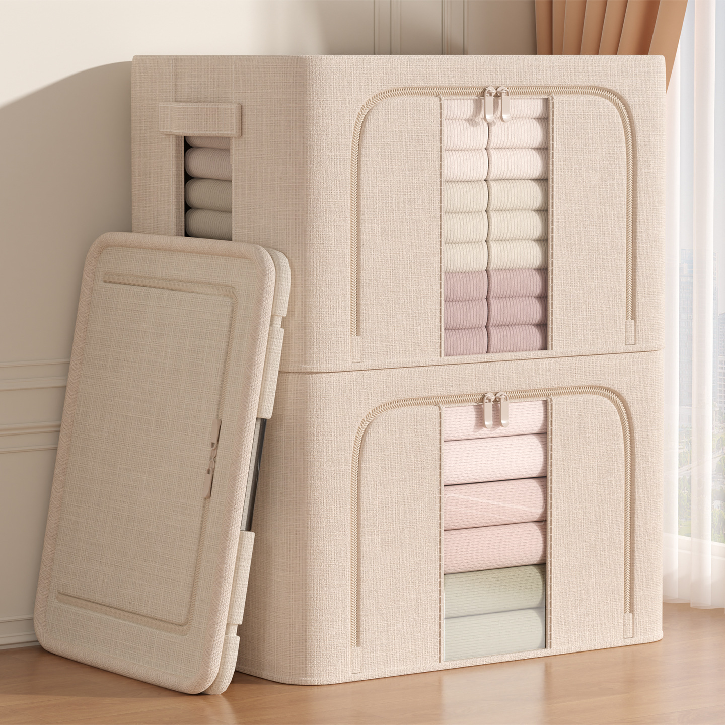 Tianshan Cotton and Linen Storage Box, Large-Capacity Household Storage Basket for Clothes and Quilts, Fabric Folding Storage Box