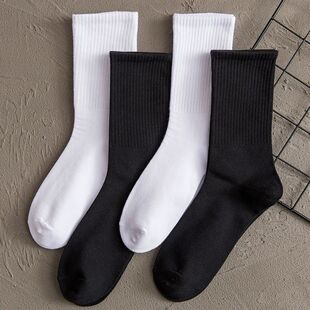 Socks for Men and Women Black Long Socks Pure Color Versatile Japanese Style Ins Trendy Mid-Calf Breathable Sports Socks Casual and Simple