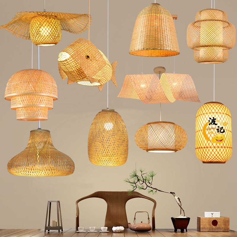 Araña de bambú de estilo japonés, restaurante de olla caliente, restaurante, linterna de bambú, casa de familia, bar, salón de té, arte de bambú chino, lámparas tejidas