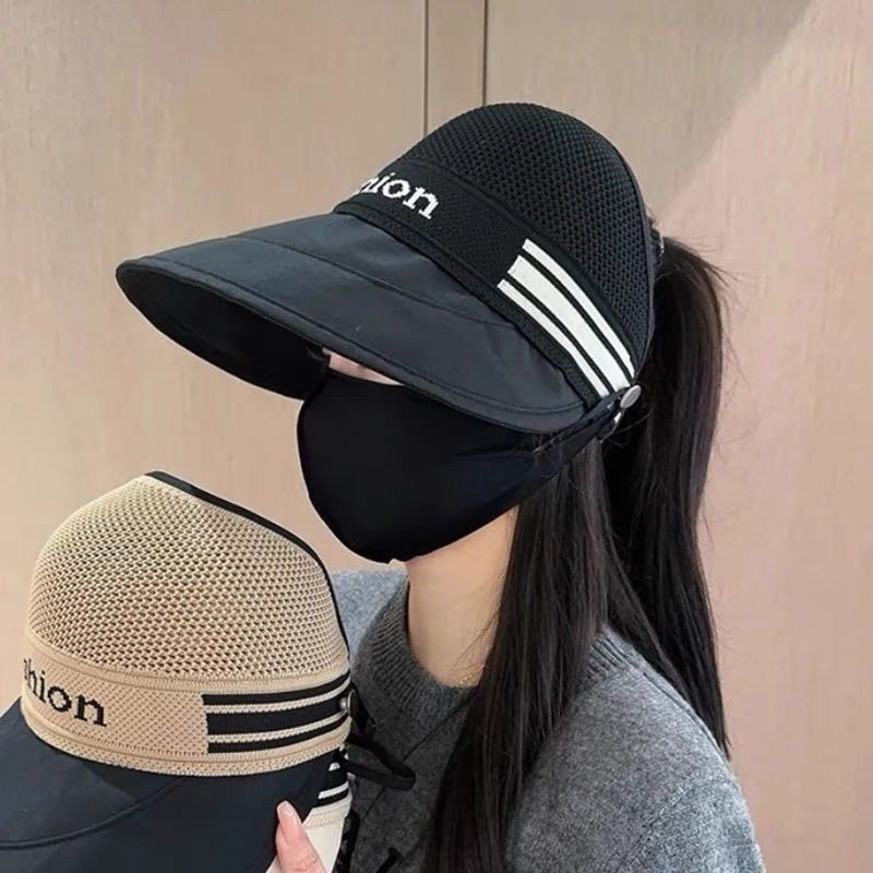 Women's Open Top Sun Visor Hat For Large Heads Ponytail Cap_voghion.com