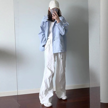 可L缎面刺绣休闲运动风韩版宽松中长款连帽风衣外套女25春秋新款