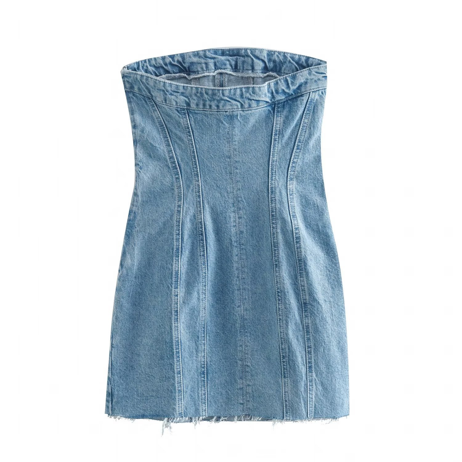 Women's Denim Dress Sexy Boat Neck Sleeveless Solid Color Above Knee Street display picture 1