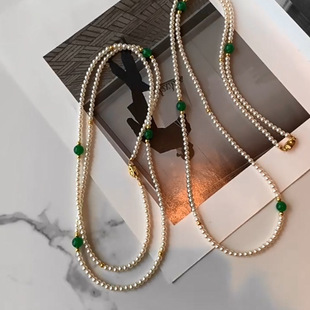 Chrysoprase multi-layered long pearl necklace for women new Chinese style agate cheongsam accessories sweater chain necklace