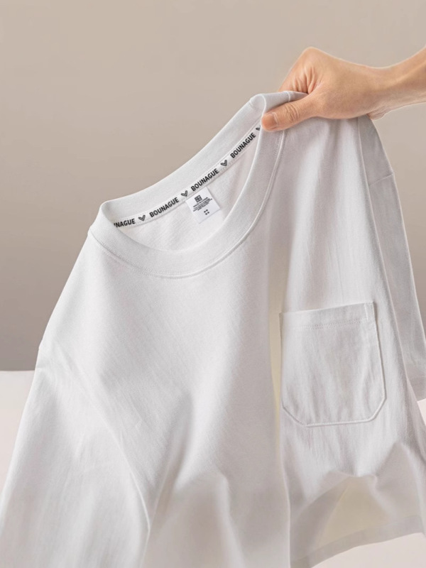 ヘビーポケット半袖Tシャツ男女兼用夏新作日本製レトロシンプル白Tカジュアルトップスボトリングシャツ|undefined