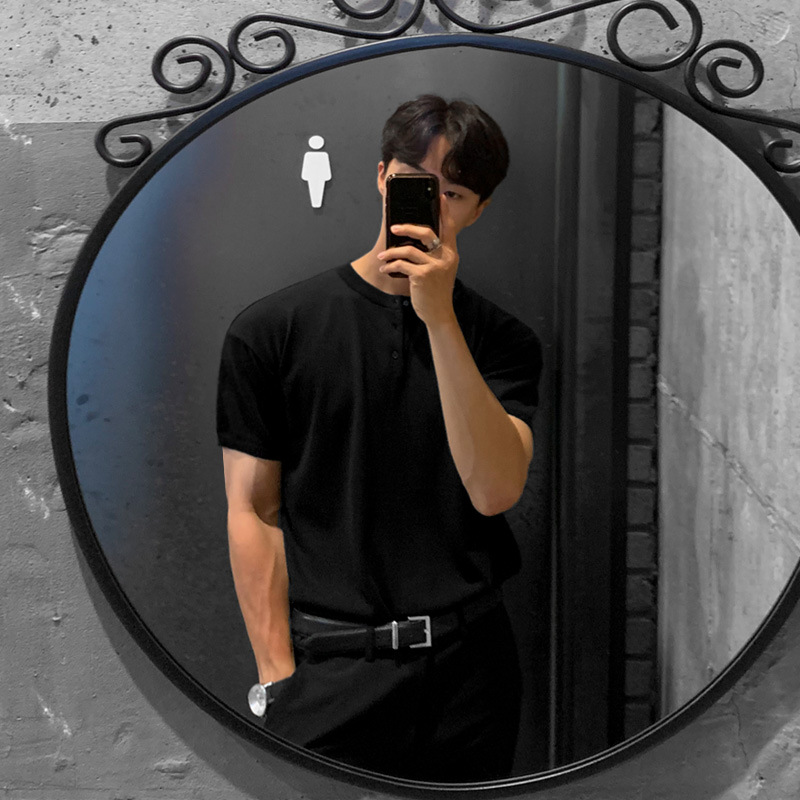 MYQメンズ半袖Tシャツ韓国風トレンド夏オールドマネースタイルニット半袖トップスアイスシルクインナー