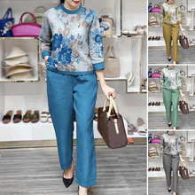 2023东南亚春夏季跨境新款两件套女定位印大码女装宽松时尚套装女