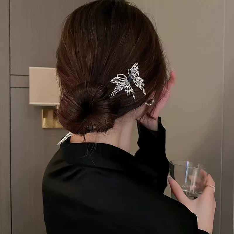 Retro metal black Chinese hairpin, fashionable hairgrip, hair accessory, high-quality style