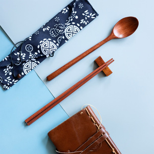 Japanese style chopsticks cotton linen cloth bag public chopsticks spoon set wooden chopsticks spoon combination portable tableware wholesale