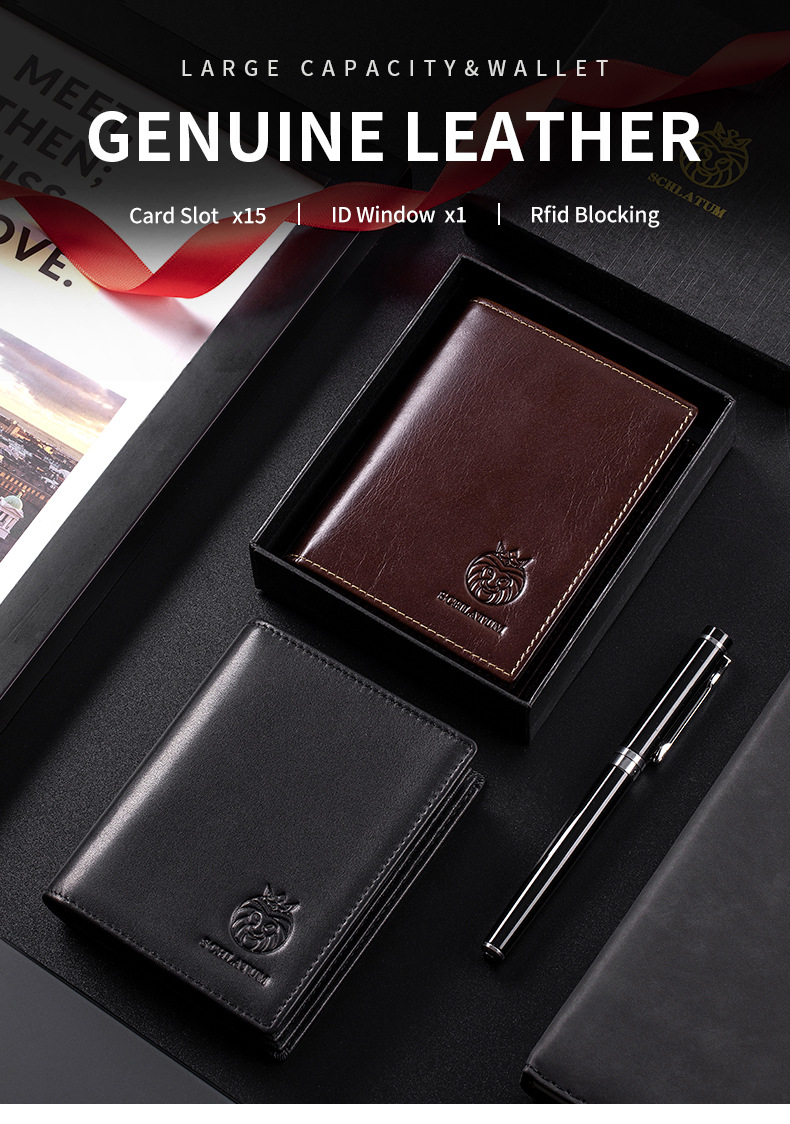 Ví da nam gập mini chống RFID da bò thật — Màu cà phê, Màu đen, Màu cà phê (có hộp quà), Màu đen (có hộp quà) chi tiết 13