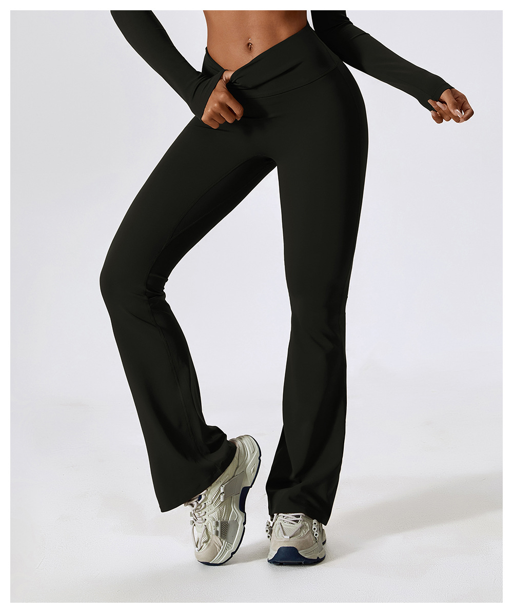 Simple Style Solid Color Nylon Spandex Pleated Active Bottoms Flared Pants display picture 26