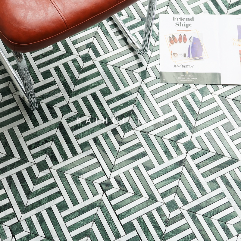 Лабиринт ретро темно-зеленая мозаика из натурального камня для ванной комнаты, вестибюля отеля, клуба, коммерческого пространства, напольная плитка