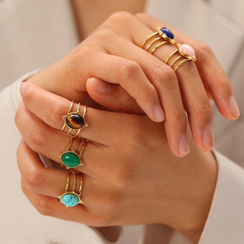 Adjustable Ring Size 1 Piece Quantity Holiday Occasion PVD Coated Real Gold Plated 18K Gold Solid Color 304 Stainless Steel Retro Waterproof Non Tarnish Open Rings