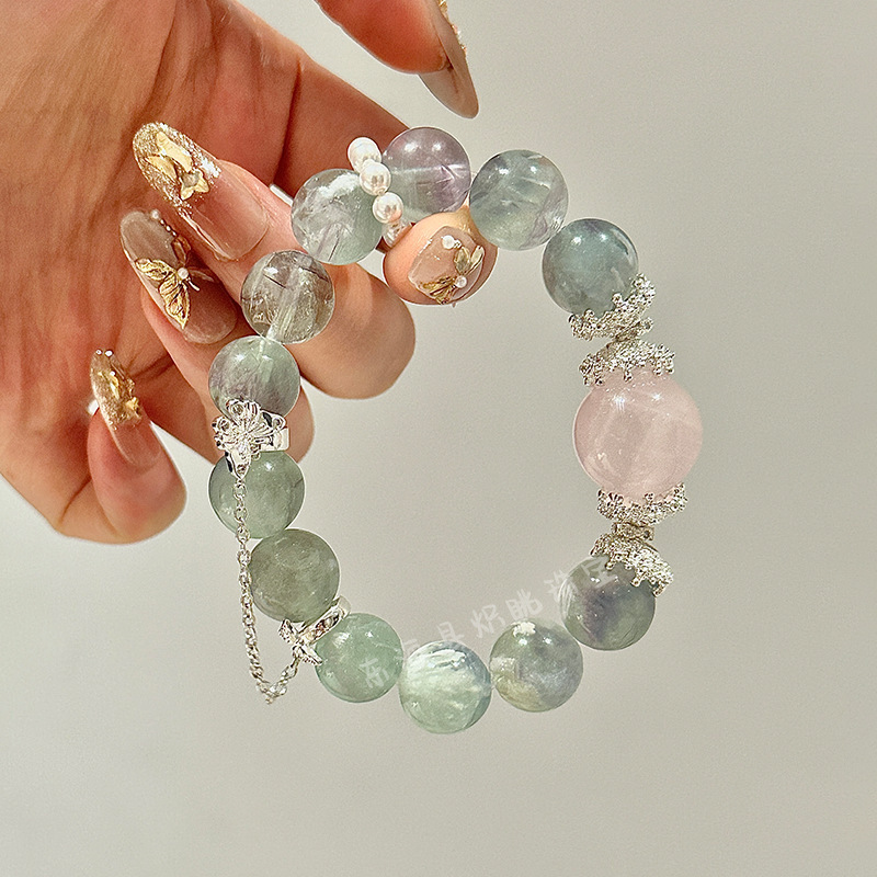 [Mint Green Treasure] Natural Crystal Feather Fluorite Bracelet Light Luxury Advanced Original Design Crystal Bracelet Wholesale