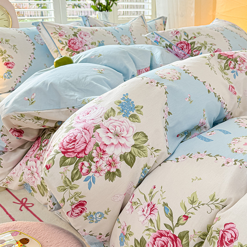 Cama de algodón fresca pequeña de cuatro piezas de algodón puro Xinjiang 2025 nueva funda de edredón sábana ropa de cama de tres piezas