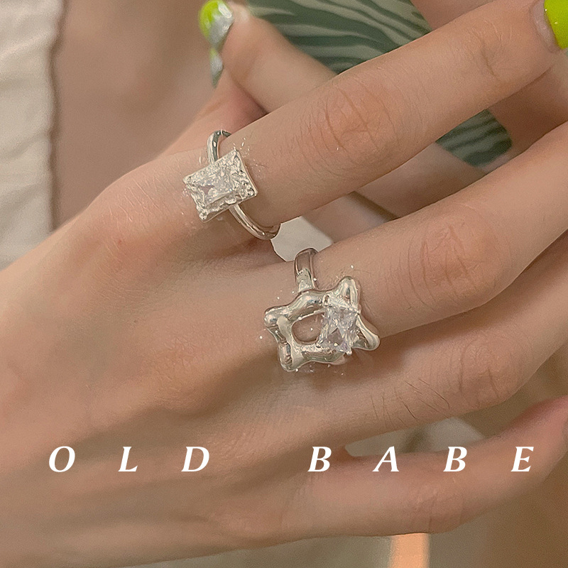 Old babe开口小众设计戒指女ins冷淡风食指环锆石镶嵌简约轻奢潮