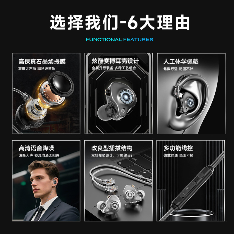 Nuevo modelo privado HIFI fiebre auriculares con cable auriculares para juegos móviles de computadora con cable intercambiable enchufable