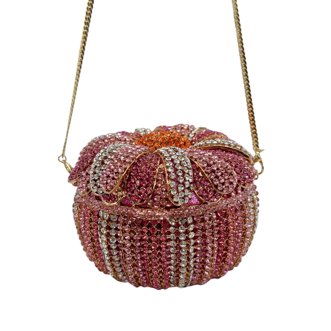 Túi clutch nữ đính đá dạ hội kiểu giỏ hoa hộp sang trọng — màu phấn, Tùy chỉnh các màu khác chi tiết 3