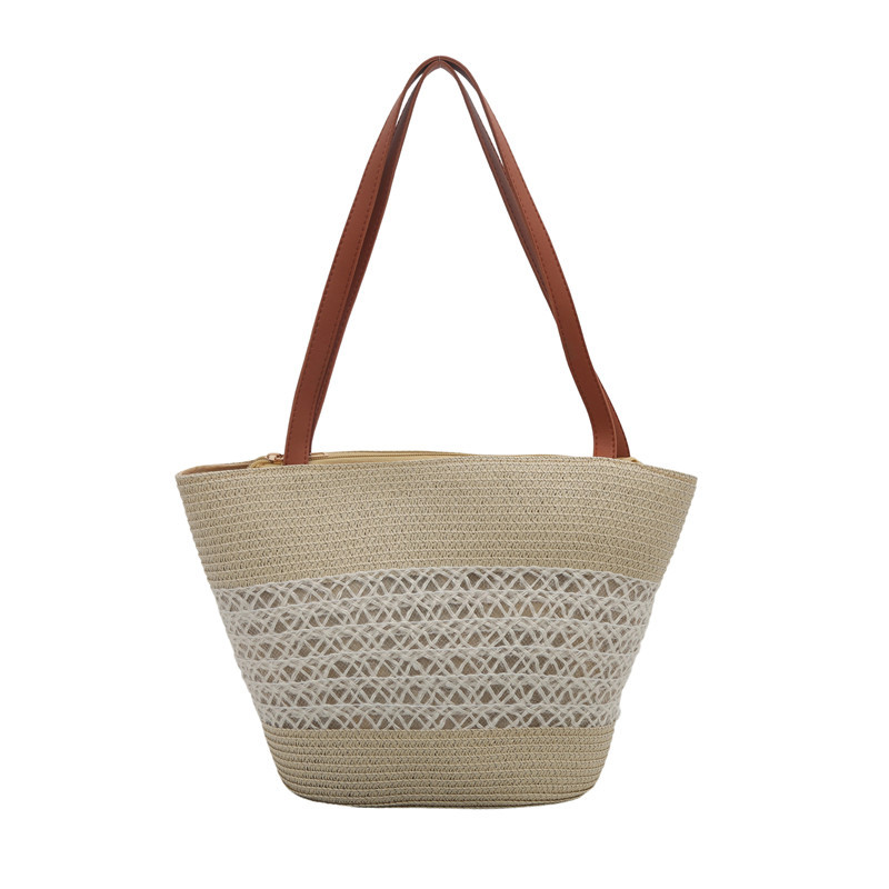 Paja de vacaciones al mar de gran capacidad bolsa tote2025 en la nueva tendencia de verano de paja de moda de viaje brazo bolsa para mujeres