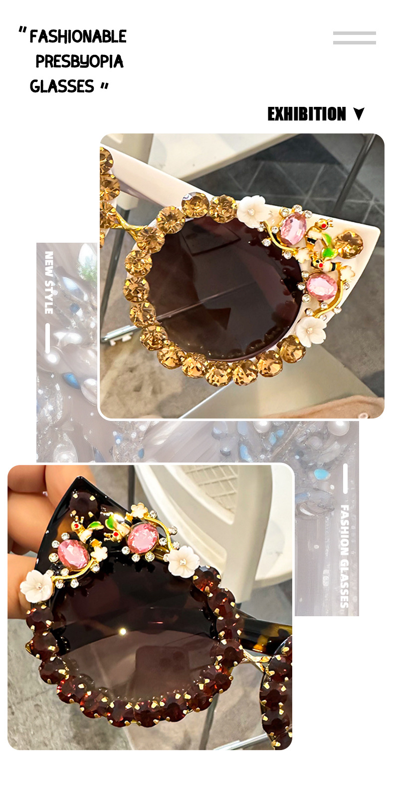 Cat Eye Sunglasses For Women Retro Large Frame Diamond Embellished_voghion.com