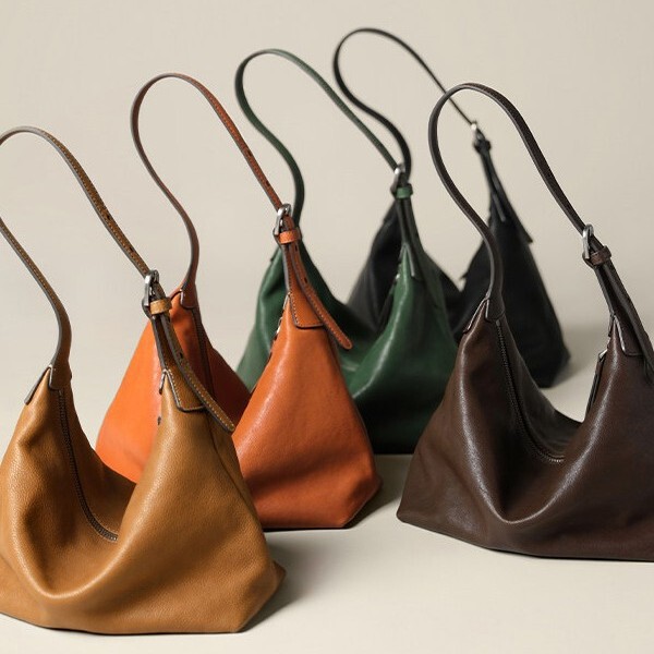 Classic Hobo Bag in Vegetable-Tanned Sheepskin, Versatile Casual Shoulder Crossbody Commuter Bag, Genuine Leather Dumpling Bag for Women