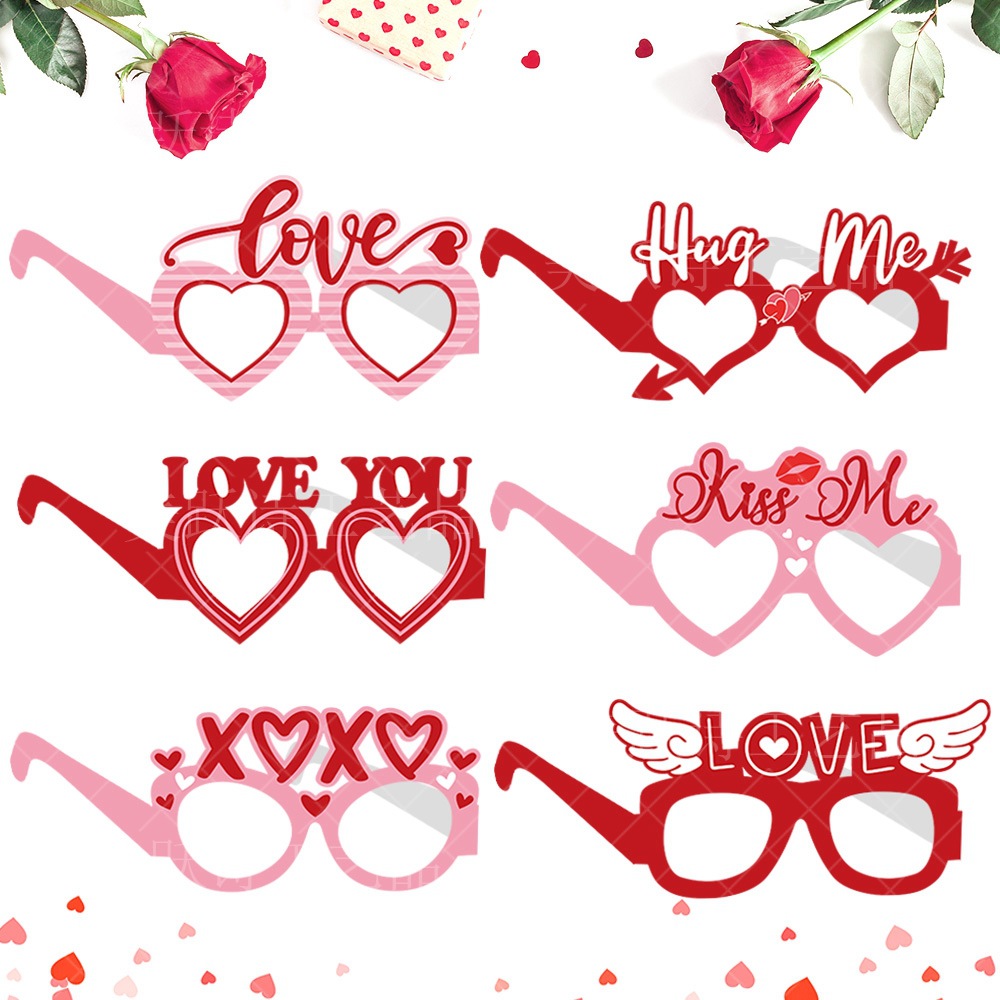 Alegría Día de San Valentín gafas de papel amante del partido decoración foto accesorios atmósfera romántica decoración suministros