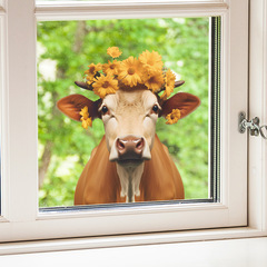 新款fun-f34靜電uv菊花黃牛玻璃窗戶家居背景裝飾牆貼紙自粘