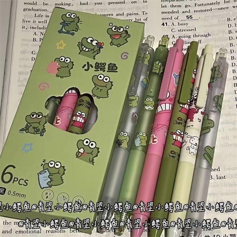 抹茶ダンダンリトルクロコダイルプレスペンインスタイル高価値カーボンペン速乾性ブラシペンかわいい学生stヘッド|undefined