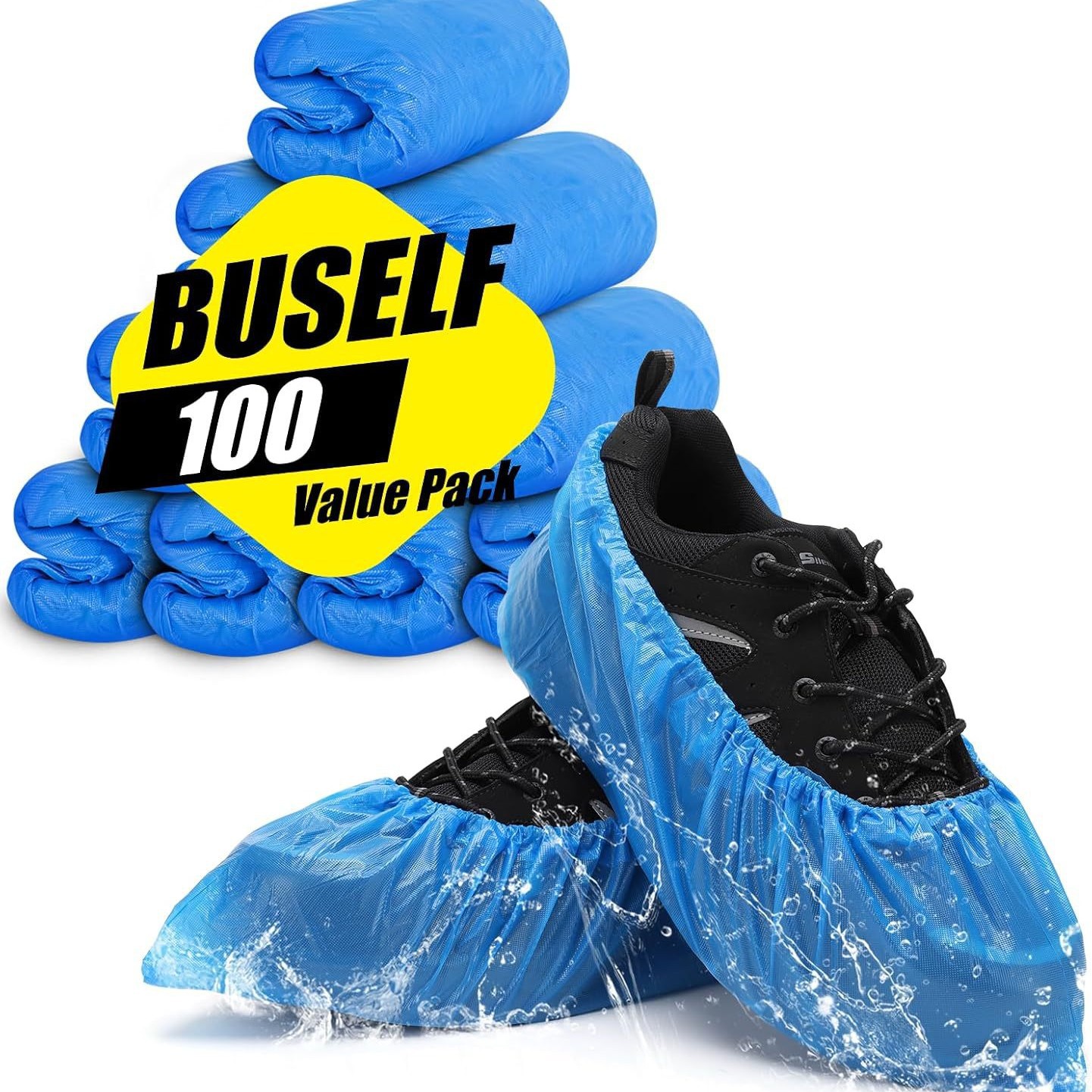 鞋套一次性防滑 - 100 件装（50 双），室内优质防水和可回收鞋靴