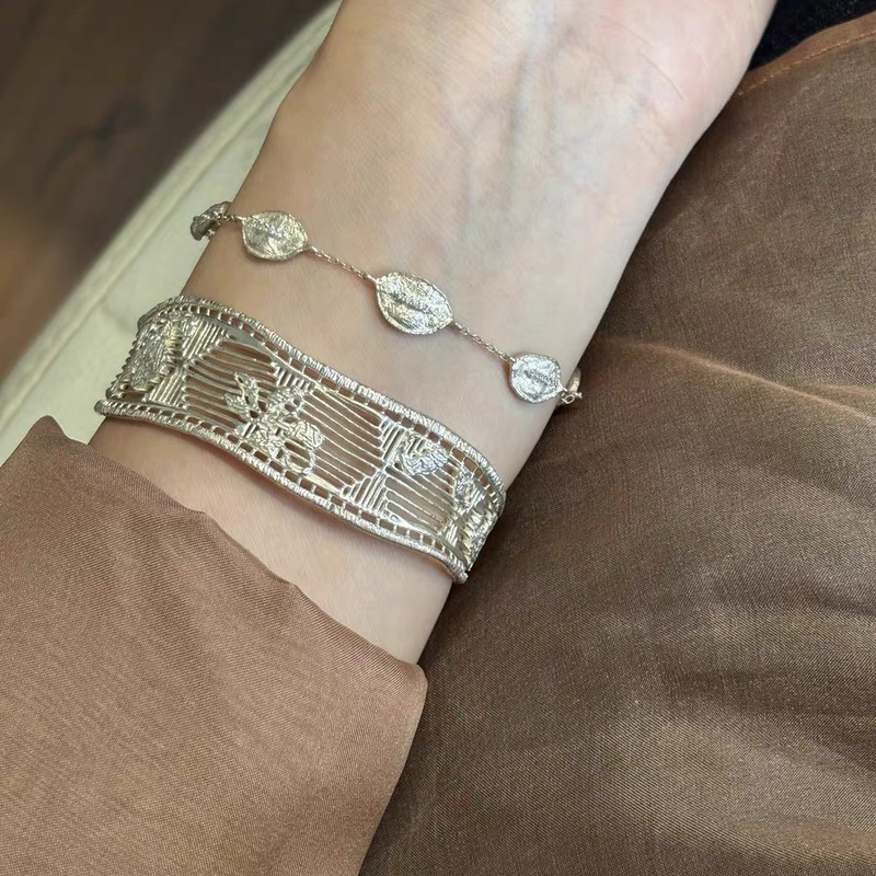 Real Gold Electroplated Mesh Simple Open Bracelet for Women, New Chinese Style Light Luxury Temperament Bracelet, Commuter Niche Versatile Hand Accessory Real Gold Electroplated Mesh Simple Open Bracelet for Women, New Chinese Style Light Luxury Temperament Bracelet, Commuter Niche Versatile Hand Accessory