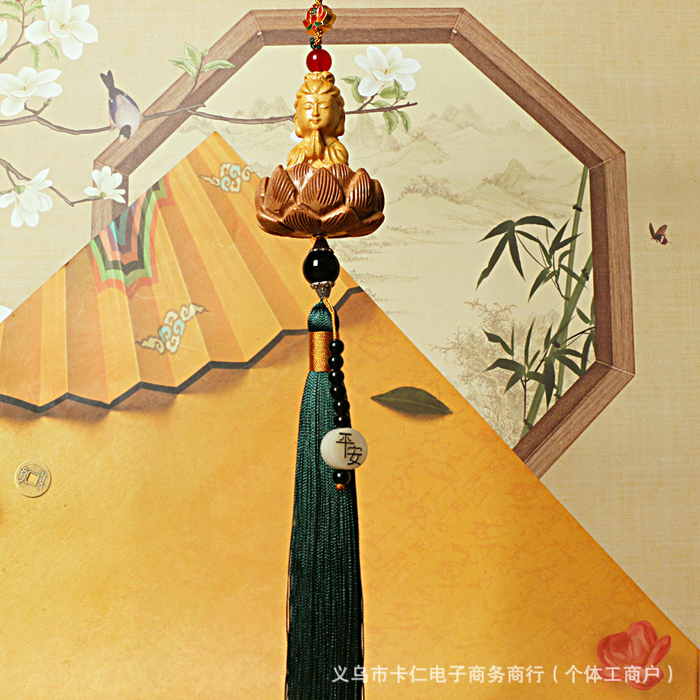 Mu Ding Yao – Style Bodhi Peach Car hanging - long-tassel-guanyin-green