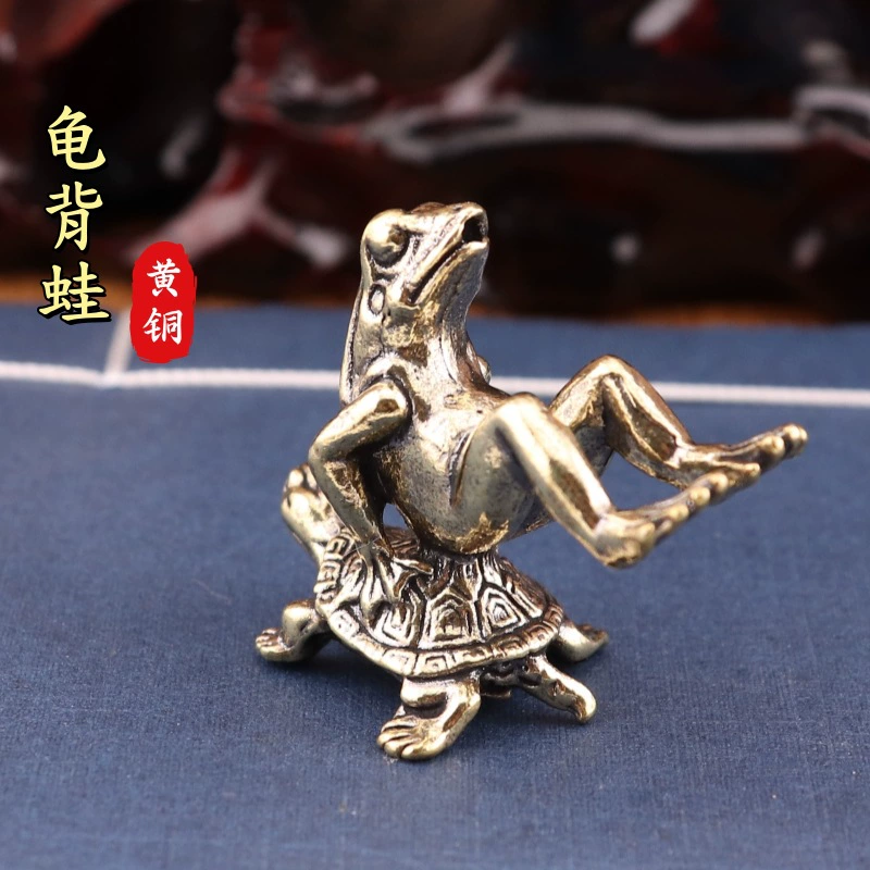 Чистая медная сплошная латунная черепаха на спине лягушка украшает черепаху лягушка чай домашняя ручка антикварная бронзовая украшение