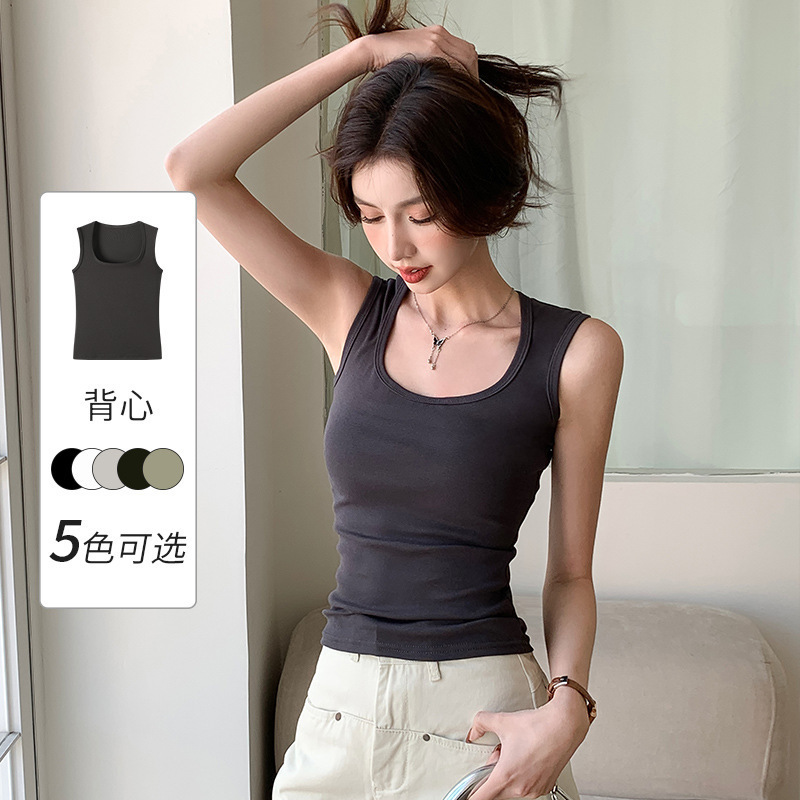 Summer New Style Pure Black Hot Girl Pure Cotton Sleeveless Vest Women's Summer Top Outer Wear High-End Versatile Women's Suspender Top Summer New Style Pure Black Hot Girl Pure Cotton Sleeveless Vest Women's Summer Top Outer Wear High-End Versatile Women's Suspender Top