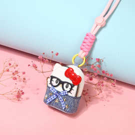 少女心挂脖耳机包迷你收纳包 萌趣眼镜装饰通勤学生随身小包包