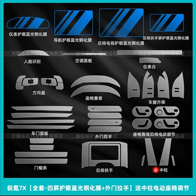 Car interior film Zeekr 7X Window Lift Panel - ji-krypton-7x-full-set-four-screen-eye-protection-blue-light-tempered-film-outer-door-handle-comes-with-electric-seat-adjustment-in-the-center-column