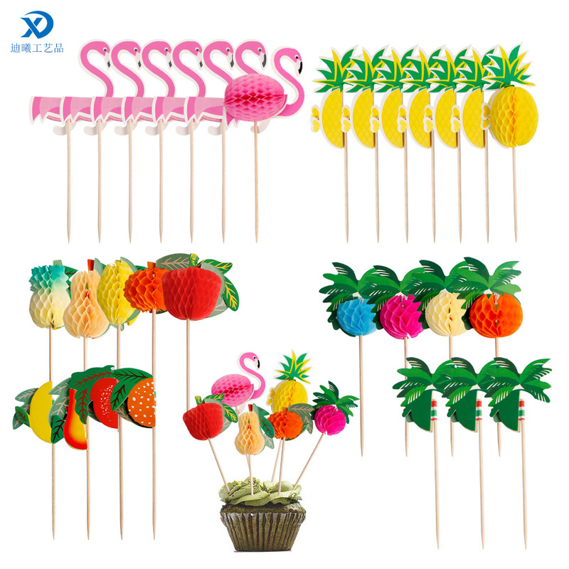Cross-border disposable decorative pineapple Flamingo fruit stick holiday party three-dimensional creative baking fruit plate plug-in