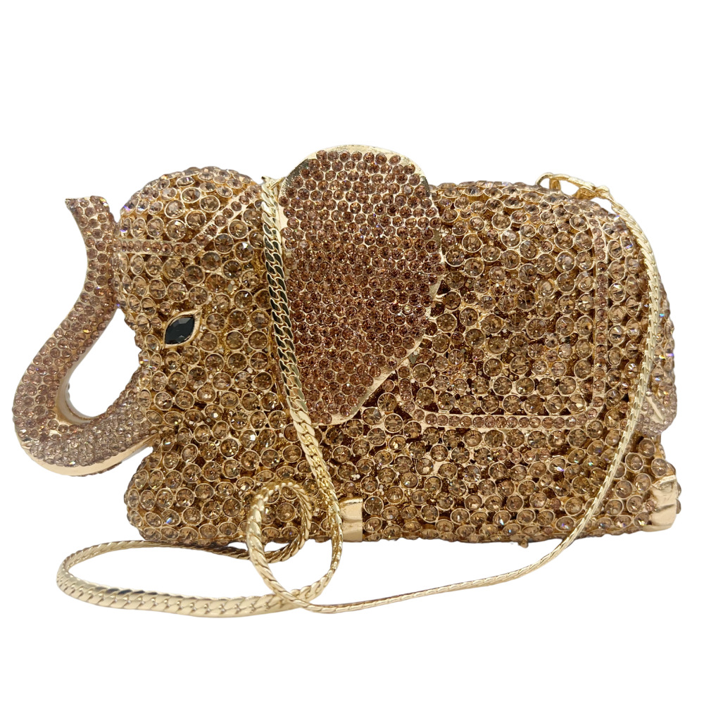 Túi clutch nữ đính đá hình voi đục lỗ phong cách Âu Mỹ — Vàng xanh lục, Đế vàng kim cương chi tiết 2