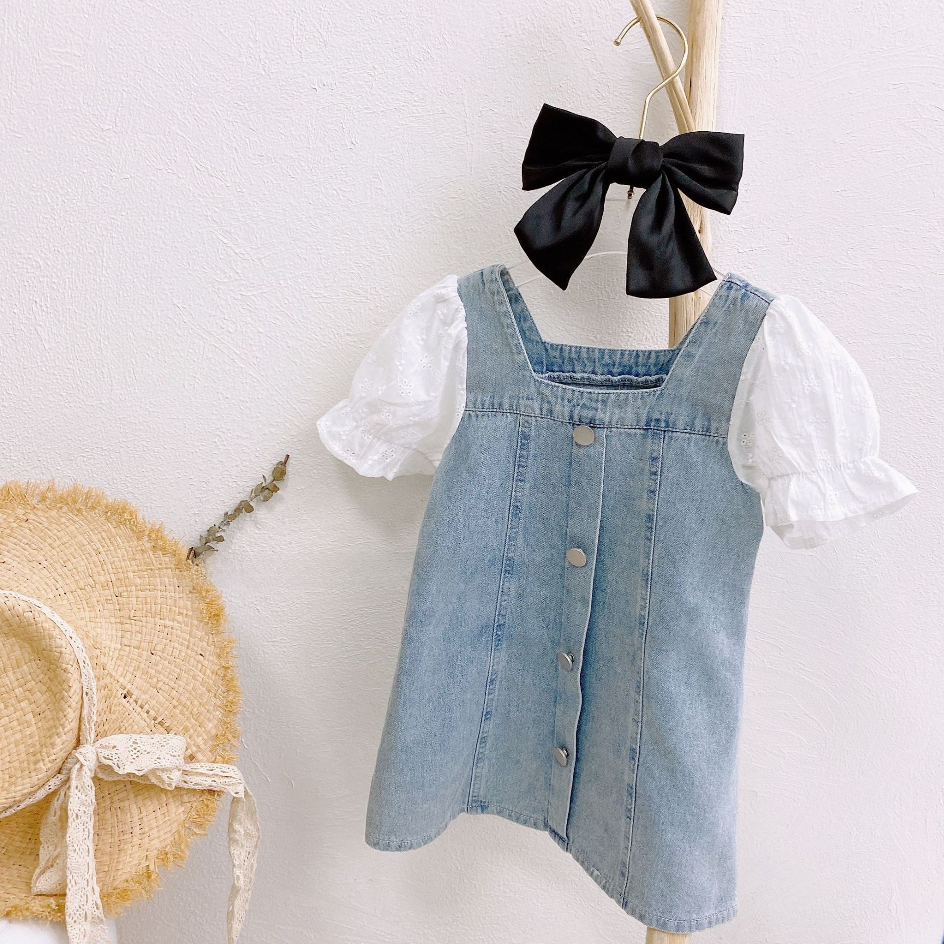 Baby Summer Dress Girls Short Sleeve Denim Skirt Girls Dress Summer Stylish Children's Wear Children's Denim Skirt Fashion