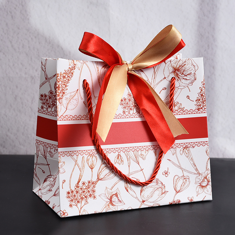 붉은 꽃 + 이중 리본, 흰색 판지, 작은 크기(18*10*16cm)