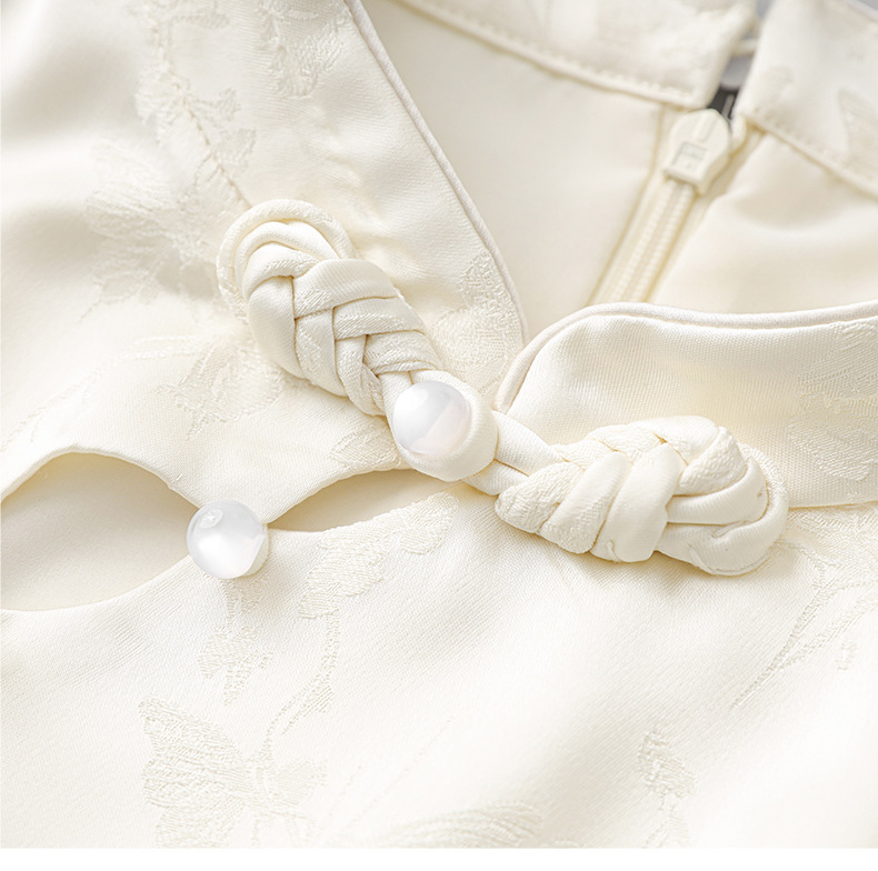 Đầm maxi nữ thắt eo phong cách sườn xám cổ điển, họa tiết phù điêu jacquard phương Đông — Màu xanh lá chi tiết 17