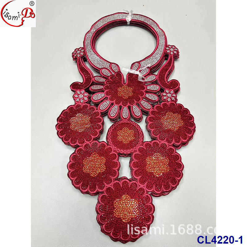 非洲传统服饰衣领闪钻多色绣花装饰贴 african neck collarband