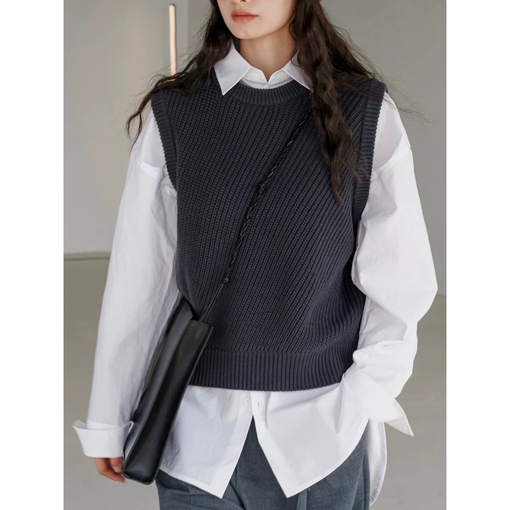 Lufu Осень Новый Южная Корея ins Blogger винтажный вязаный жилет свободный профиль наборный Повседневный жилет для женщин